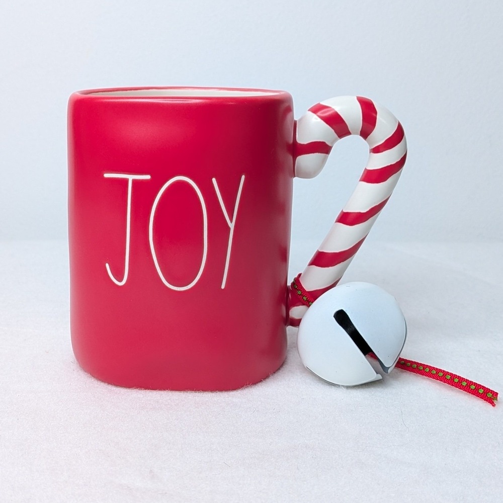 NWOT Rae Dunn by Magenta Christmas Holiday Jingle Bell Candy Cane Handle Mug Red